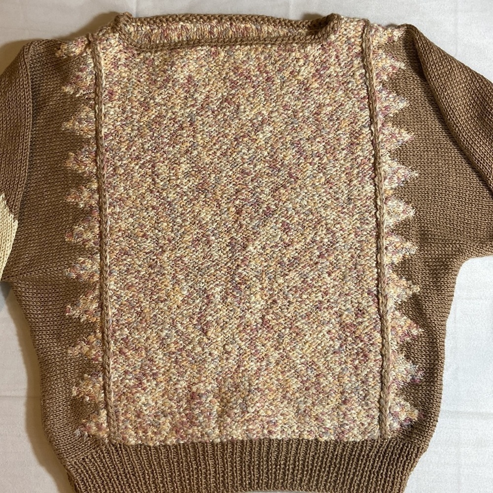Handmade Knit Boho Sweater Tan Cream Pastel Cozy Cottagecore Large Chunky - Picture 8 of 14